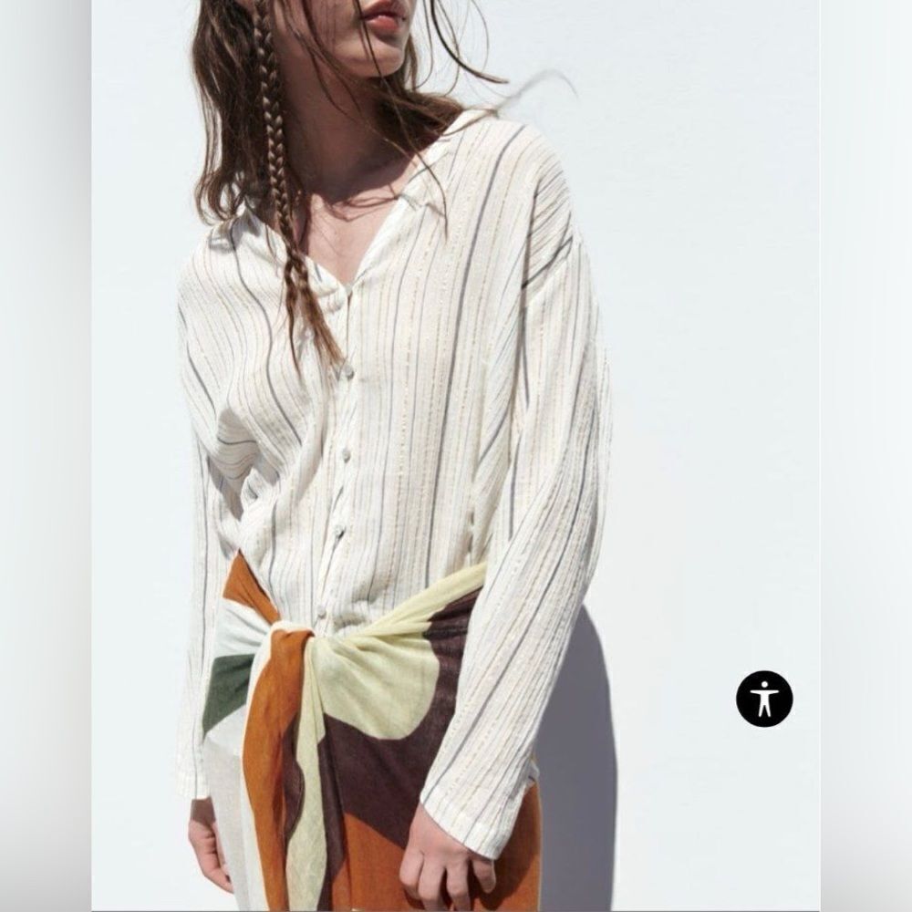 ZARA METALLIC THREAD SHIRT TOP - Picture 2 of 6